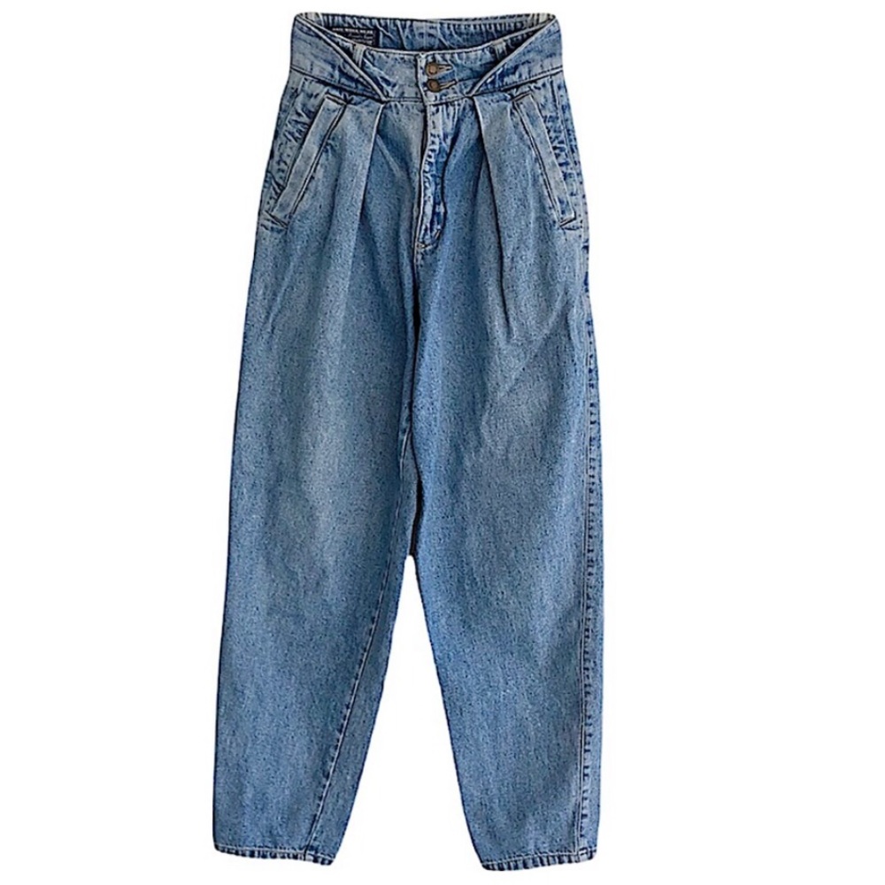 Vintage Squeeze Baggy Tapered Pleated Jeans High Waisted Size 3/4 (24”)